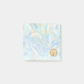 Perlescent Aqua & Gold Liquid Marmor & Monogram Post-it Klebezettel (Vorderseite)