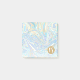 Perlescent Aqua & Gold Liquid Marmor & Monogram Post-it Klebezettel