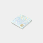 Perlescent Aqua & Gold Liquid Marmor & Monogram Post-it Klebezettel (angewinkelt)