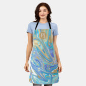 Perlescent Aqua & Gold Liquid Marmor & Monogram Schürze (Getragen)