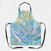 Perlescent Aqua & Gold Liquid Marmor & Monogram Schürze (Vorderseite)