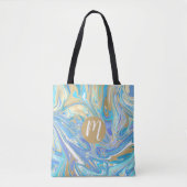 Perlescent Aqua & Gold Liquid Marmor Monogram Tasche