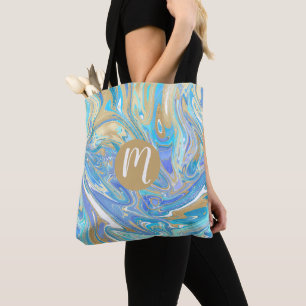 Perlescent Aqua & Gold Liquid Marmor Monogram Tasche
