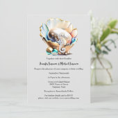 Perlglanz Muschel Seepferd Fantasy Bubbles Strand Einladung (Stehend Vorderseite)