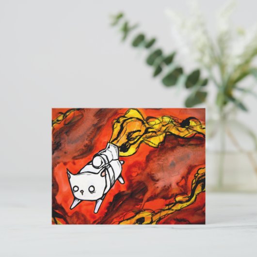 Perlkatze mit Jetpack Postkarte (Stehend Vorderseite)