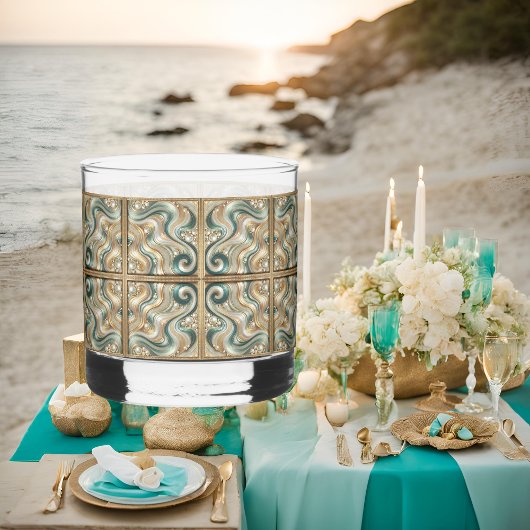 Perlküste Elegance Wellen bedruckte Steine Brille. Whiskyglas