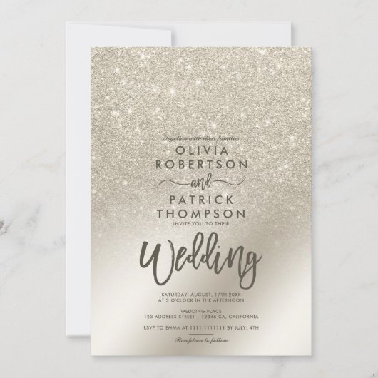 Perlmehl Glitzer ombre Metallfolie Hochzeit Einladung (Vorderseite)