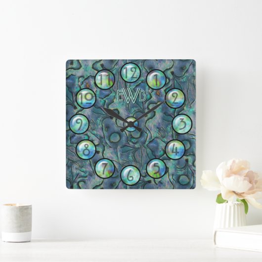 Perlmutt (mit Monogramm) Quadratische Wanduhr (Zuhause)