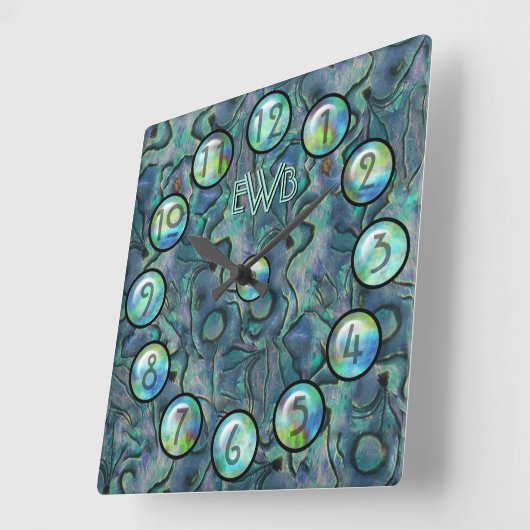 Perlmutt (mit Monogramm) Quadratische Wanduhr (Winkel)