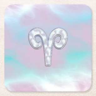 Perlmutt-Stil Aries-Sternzeichen-Symbol Rechteckiger Pappuntersetzer
