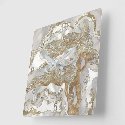 Perlmuttbaum Quadratische Wanduhr (Winkel)