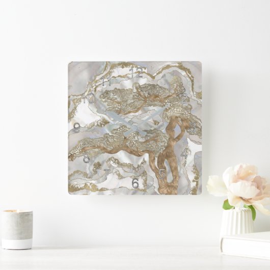 Perlmuttbaum Quadratische Wanduhr (Zuhause)