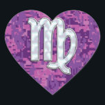 Perlmuttjungfrau-Tierkreis auf rosa Herz-Aufkleber<br><div class="desc">Ein Perlmutt wie Jungfrau-Tierkreis-Zeichen auf Digital-Tarnung im rosa lila und pinkfarbenen Hintergrund. Ein moderner städtischer girly Artentwurf für eine große kundenspezifische Hautgeschenkidee. Stickereientwürfe sind in einer Auswahl der populären Farbwahlen verfügbar. Verwenden Sie die Verbindung "fragen dieses Designers", um mit uns mit Ihren speziellen Entwurfsanträgen in Verbindung zu treten, oder für...</div>