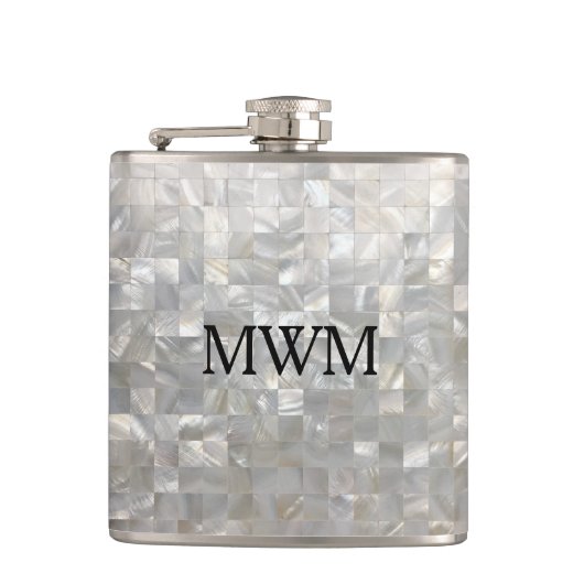 Perlmuttmuster-Monogramm Flachmann (Vorderseite)