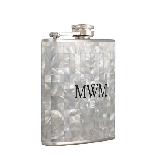 Perlmuttmuster-Monogramm Flachmann (Rechts)