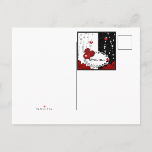 Perlschwarz mit Valentinstag und Perlen Einladungspostkarte (Rückseite)