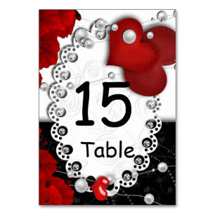 Perlschwarz mit Valentinstag und Perlen Tischnummer