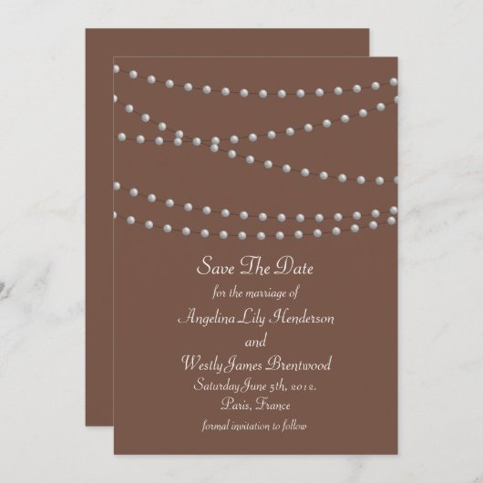 Perlstrände Save the Date auf Brown (Vorne/Hinten)