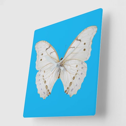 Perlweißer Schmetterling Quadratische Wanduhr (Winkel)