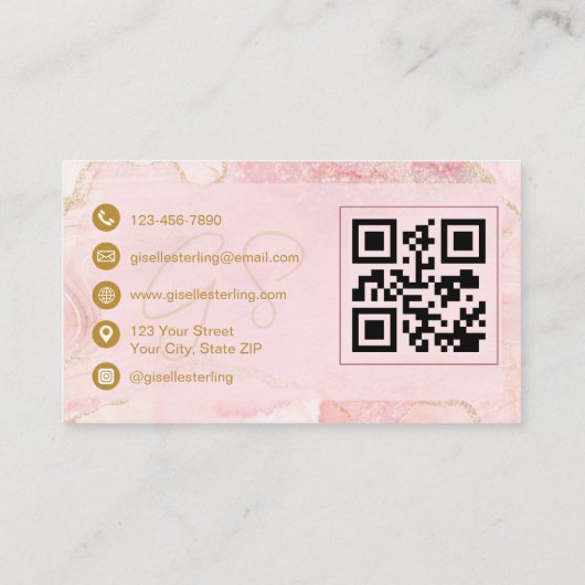 Permanent Makeup Artist Blush Pink Agate QR Code Visitenkarte (Rückseite)