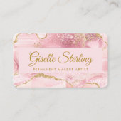 Permanent Makeup Artist Pink Gold Agate QR Code Visitenkarte (Vorderseite)