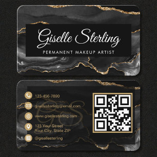 Permanent Makeup Artist Schwarzes Gold QR-Code Visitenkarte
