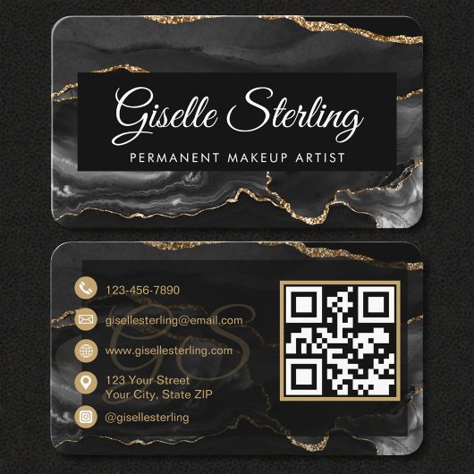 Permanent Makeup Artist Schwarzes Gold QR-Code  Visitenkarte