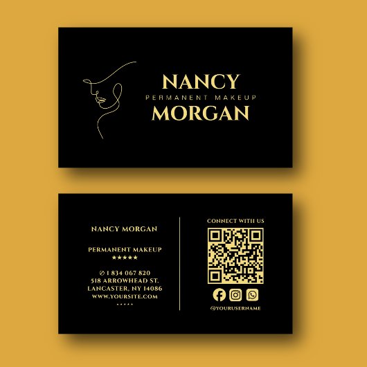 Permanent Makeup Schwarz Gold Visitenkarte