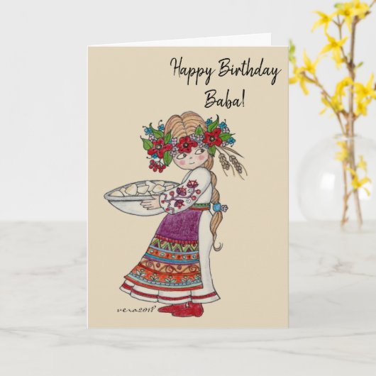 Perogie Pyrohy Pierogi Girl Ukrainian Baba Karte (Gelbe Blume)