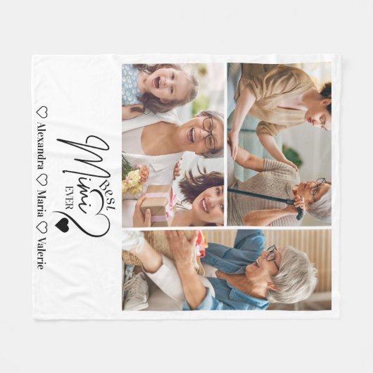 Peronalized 3 Photo Best Mimi Ever Minimalist Fleecedecke (Vorderseite (Horizontal))