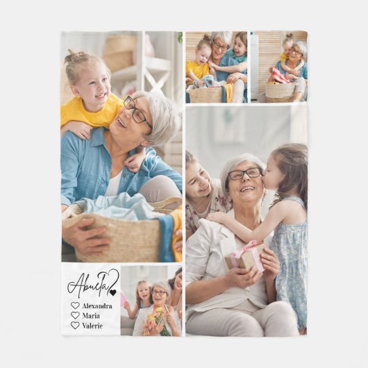 Peronalized 5 Photo Abuela Minimalist Line Art Fleecedecke (Vorderseite)