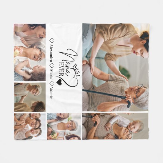 Peronalized 6 Photo Best Nana Ever Minimalist Fleecedecke (Vorderseite (Horizontal))