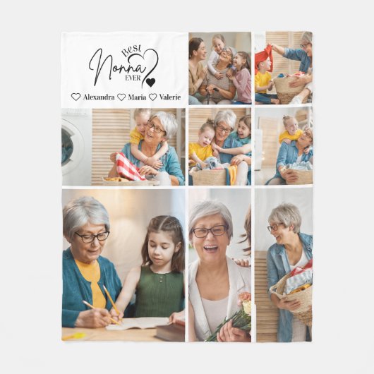 Peronalized 8 Photo Best Nonna Ever Minimalist Fleecedecke (Vorderseite)