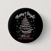 Peronalized Christmas Sleigh Tree Merry & Bright Button (Vorderseite)