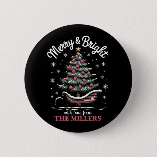 Peronalized Christmas Sleigh Tree Merry & Bright Button (Vorderseite)
