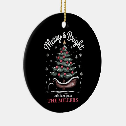 Peronalized Christmas Sleigh Tree Merry & Bright Keramik Ornament (Rechts)