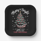 Peronalized Christmas Sleigh Tree Merry & Bright Pappteller (Vorderseite)