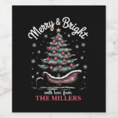 Peronalized Christmas Sleigh Tree Merry & Bright Weinetikett (Einzelnes Label)