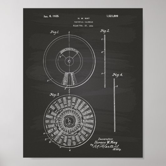 Perpetual Calendar 1925 Patent Art Chalkboard Poster (Vorne)