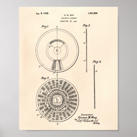 Perpetual Calendar 1925 Patent Art Old Peper Poster (Vorne)