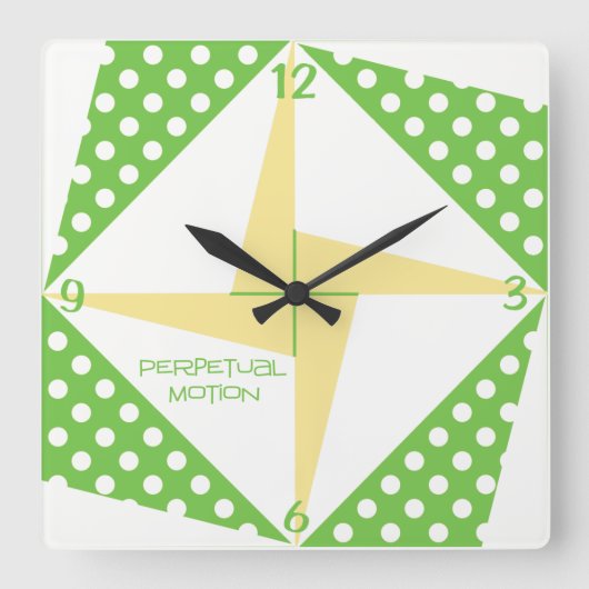 Perpetual Motion - Green & Peach Quadratische Wanduhr (Vorderseite)