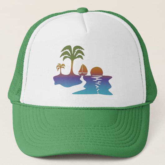 Perpetual Tropical Sunset Segelboot Trucker Hat Truckerkappe (Vorderseite)