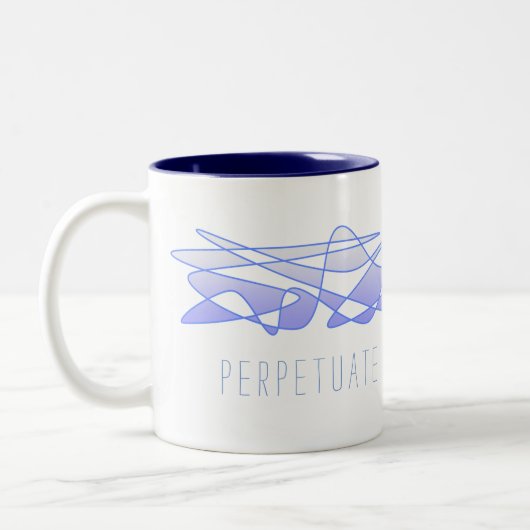 "Perpetuate positive vibes" Blaue Lila Kunst Zweifarbige Tasse (Links)