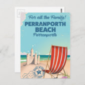 Perranporas Strand Vintages Strandposter Postkarte (Vorne/Hinten)