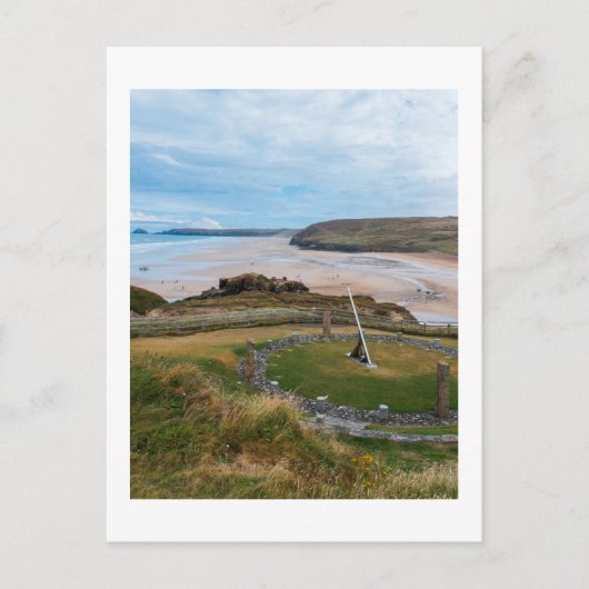 Perranporth Beach und Millennium Sundial Postkarte (Vorderseite)