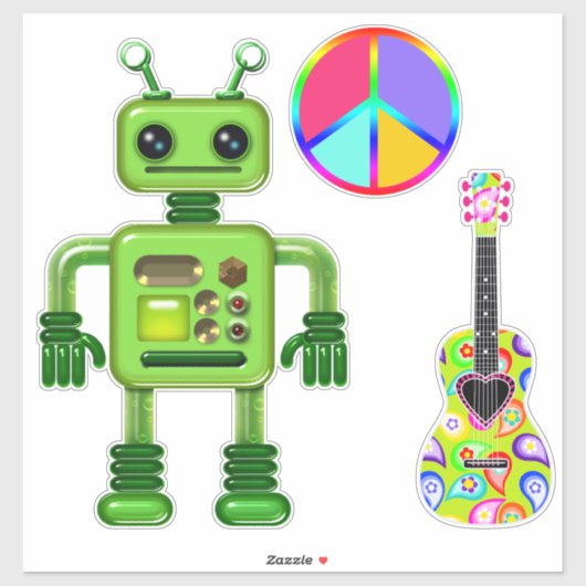 Perry der Peridot Robot Peace Sign Guitar Aufkleber (Blatt)