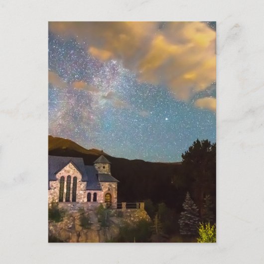 Perseid Meteordusche und Kapelle auf Postkarte (Vorderseite)
