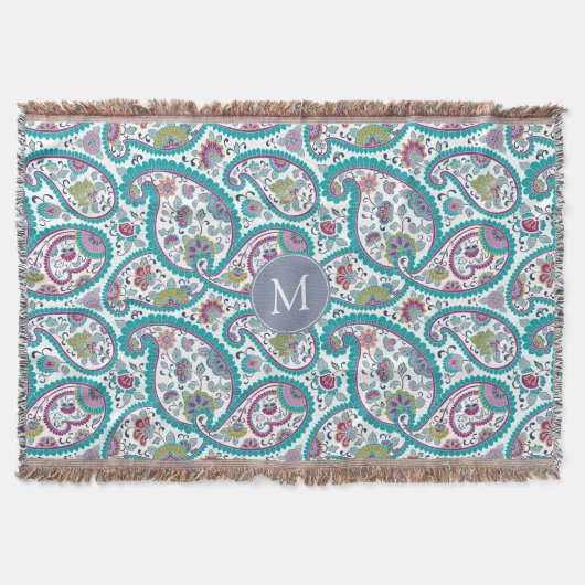 Perser Boteh Paisley Muster-Monogramm-Wurf B Decke (Vorderseite)