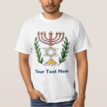 Perser Magen David Menorah T-Shirt<br><div class="desc">Dieses Bild wurde von einer antiken persischen jüdischen Fliese angepasst und ein menorah mit einem Magen David (Davidsstern) Gerahmt durch olivgrüne Niederlassungen kennzeichnet.  Die Unvollkommenheiten des ursprünglichen,  handgemalten Bildes sind konserviert worden.</div>