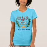 Perser Magen David Menorah T-Shirt<br><div class="desc">Dieses Bild wurde von einer antiken persischen jüdischen Fliese angepasst und ein menorah mit einem Magen David (Davidsstern) Gerahmt durch olivgrüne Niederlassungen kennzeichnet.  Die Unvollkommenheiten des ursprünglichen,  handgemalten Bildes sind konserviert worden.</div>